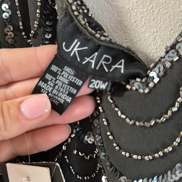 J Kara Plus Size 3/4 Sleeve w/ Scallop Beaded Pop Over Gown size 20W Gray #402 - Picture 5 of 9